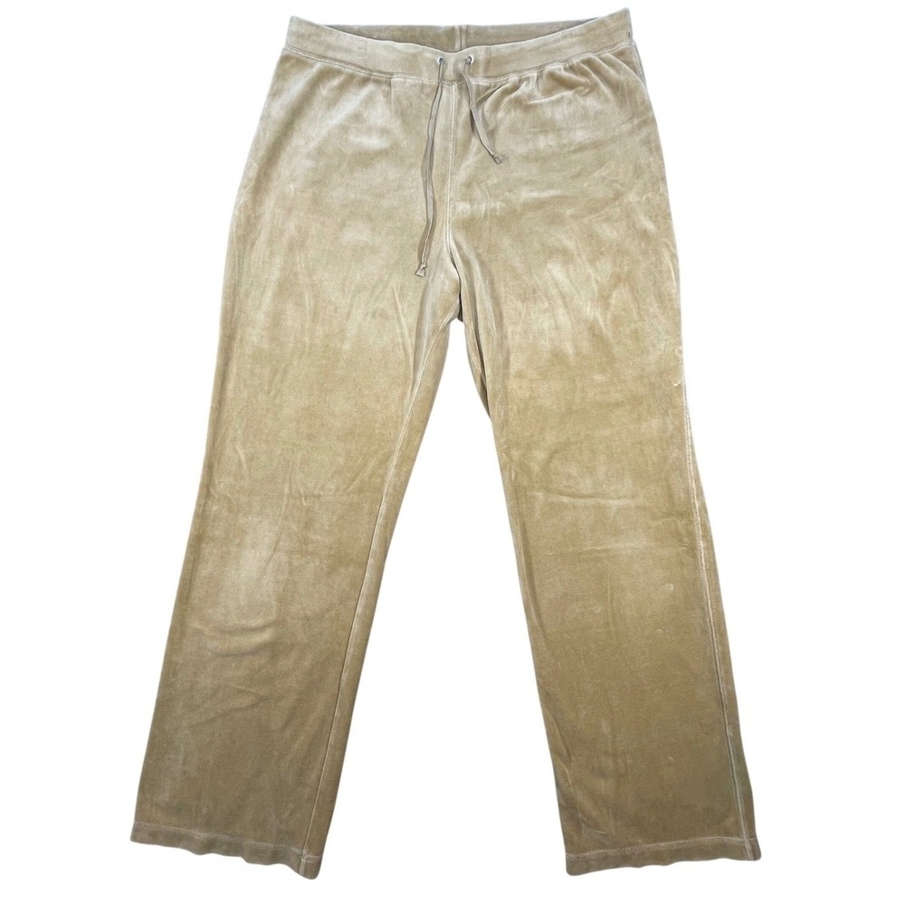 Lands End Tan Velour Drawstring Straight Leg Pants Women Size L